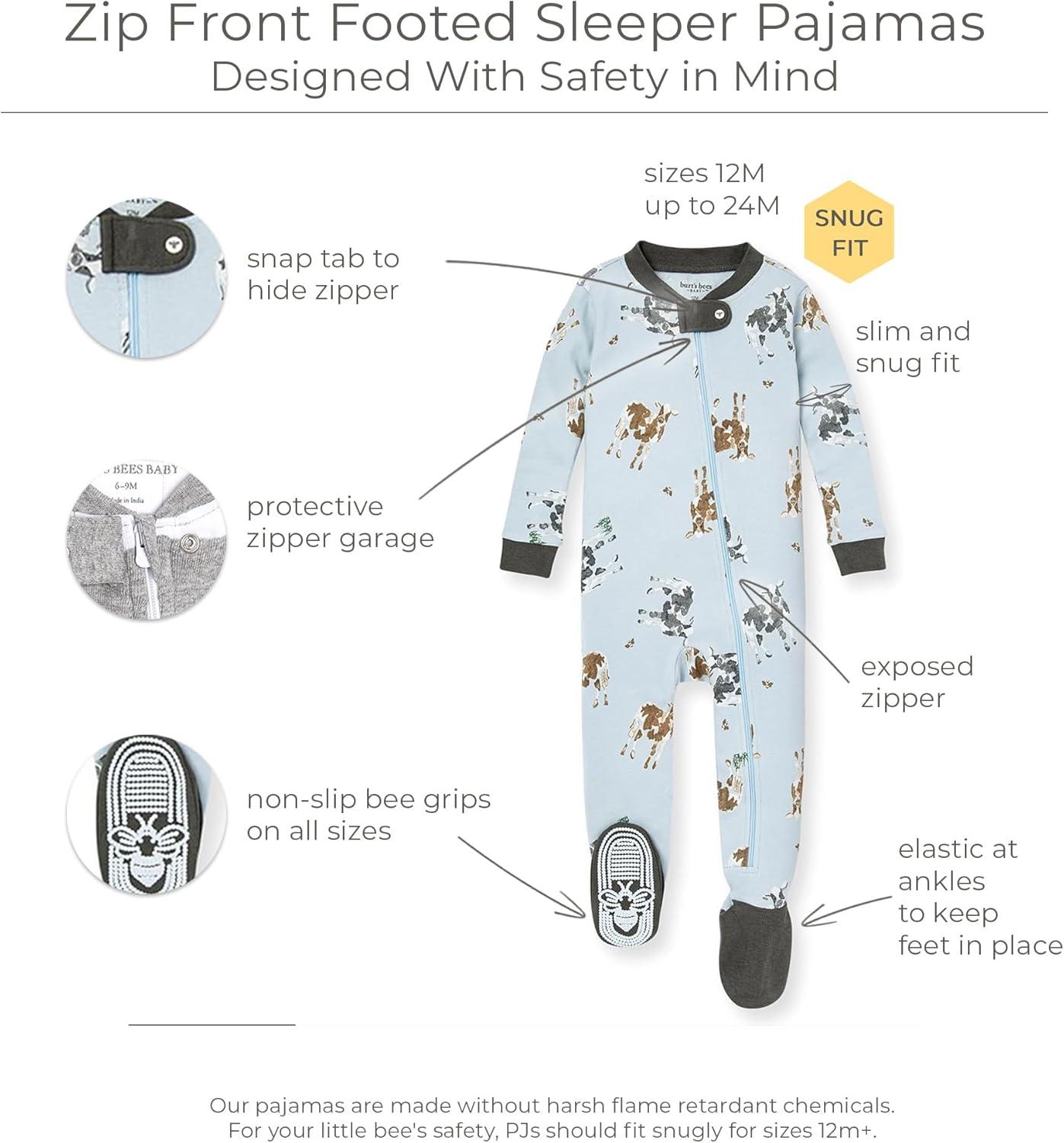 imageBurts Bees Baby Baby Boys Sleeper Pjs 100 Organic Cotton Onepiece Footie Zip Up Jumpsuit Snug Fit PajamasMr Moo Cow
