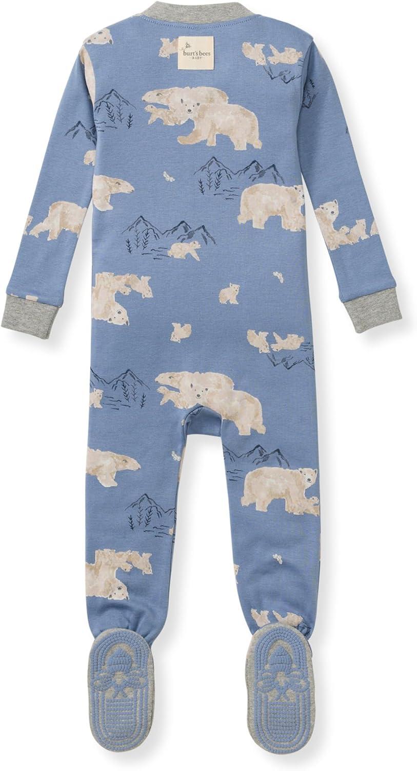 imageBurts Bees Baby Baby Boys Sleeper Pjs 100 Organic Cotton Onepiece Footie Zip Up Jumpsuit Snug Fit PajamasPolar Mountain Blue