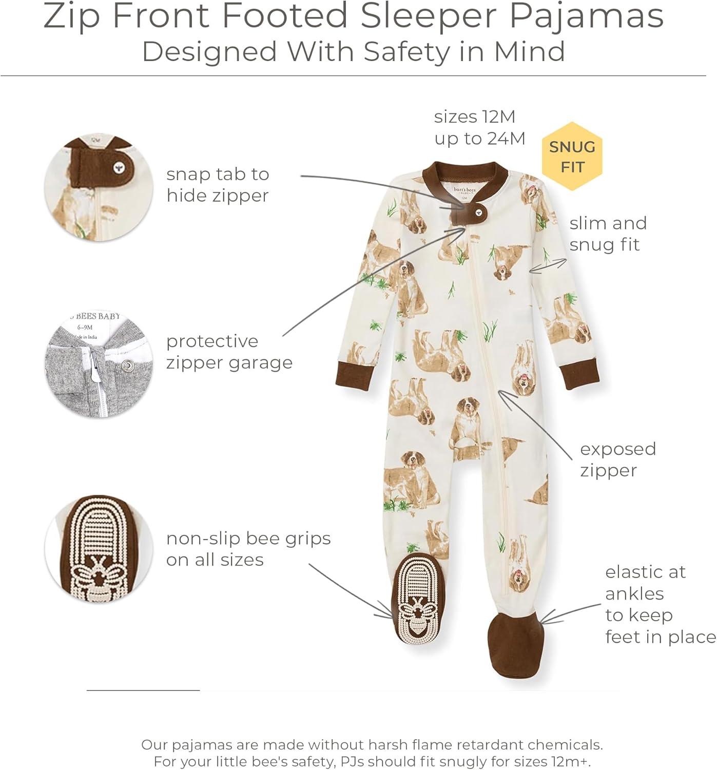 imageBurts Bees Baby Baby Boys Sleeper Pjs 100 Organic Cotton Onepiece Footie Zip Up Jumpsuit Snug Fit PajamasSt Bernard Dog