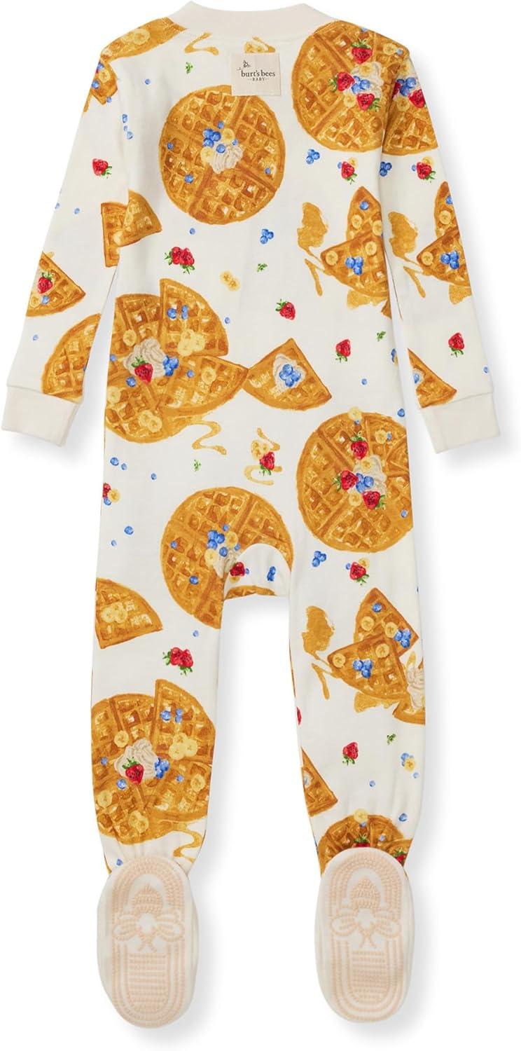 imageBurts Bees Baby Baby Boys Sleeper Pjs 100 Organic Cotton Onepiece Footie Zip Up Jumpsuit Snug Fit PajamasWaffle Sunday