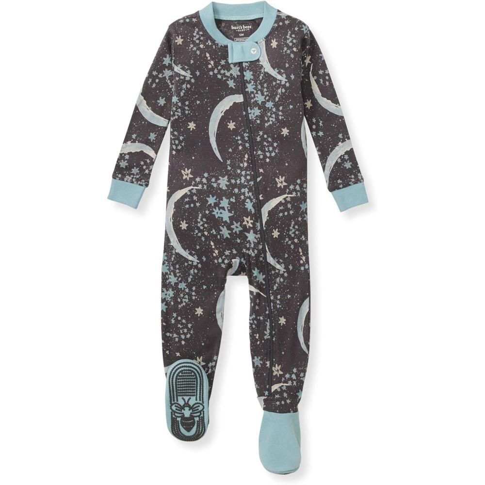 imageBurts Bees Baby Baby Boys Sleeper Pjs 100 Organic Cotton Onepiece Footie Zip Up Jumpsuit Snug Fit PajamasCelestial Moon