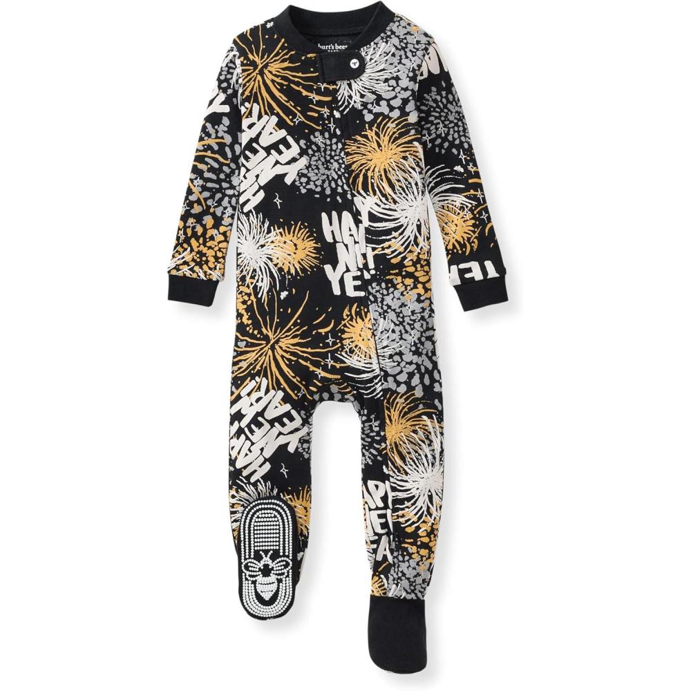 imageBurts Bees Baby Baby Boys Sleeper Pjs 100 Organic Cotton Onepiece Footie Zip Up Jumpsuit Snug Fit PajamasHappy New Year