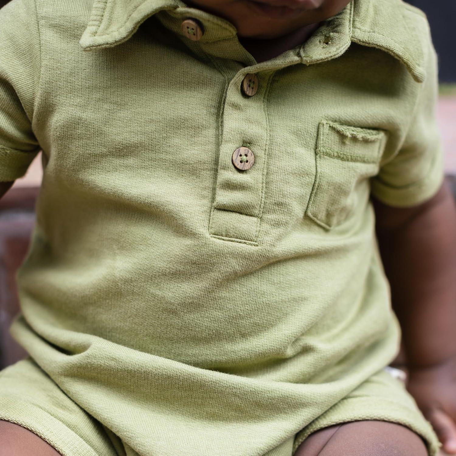 imageBurts Bees Baby Baby Boys Polo Rompers 100 Organic Cotton Onepiece Coverall and Layette SetIguana Polo