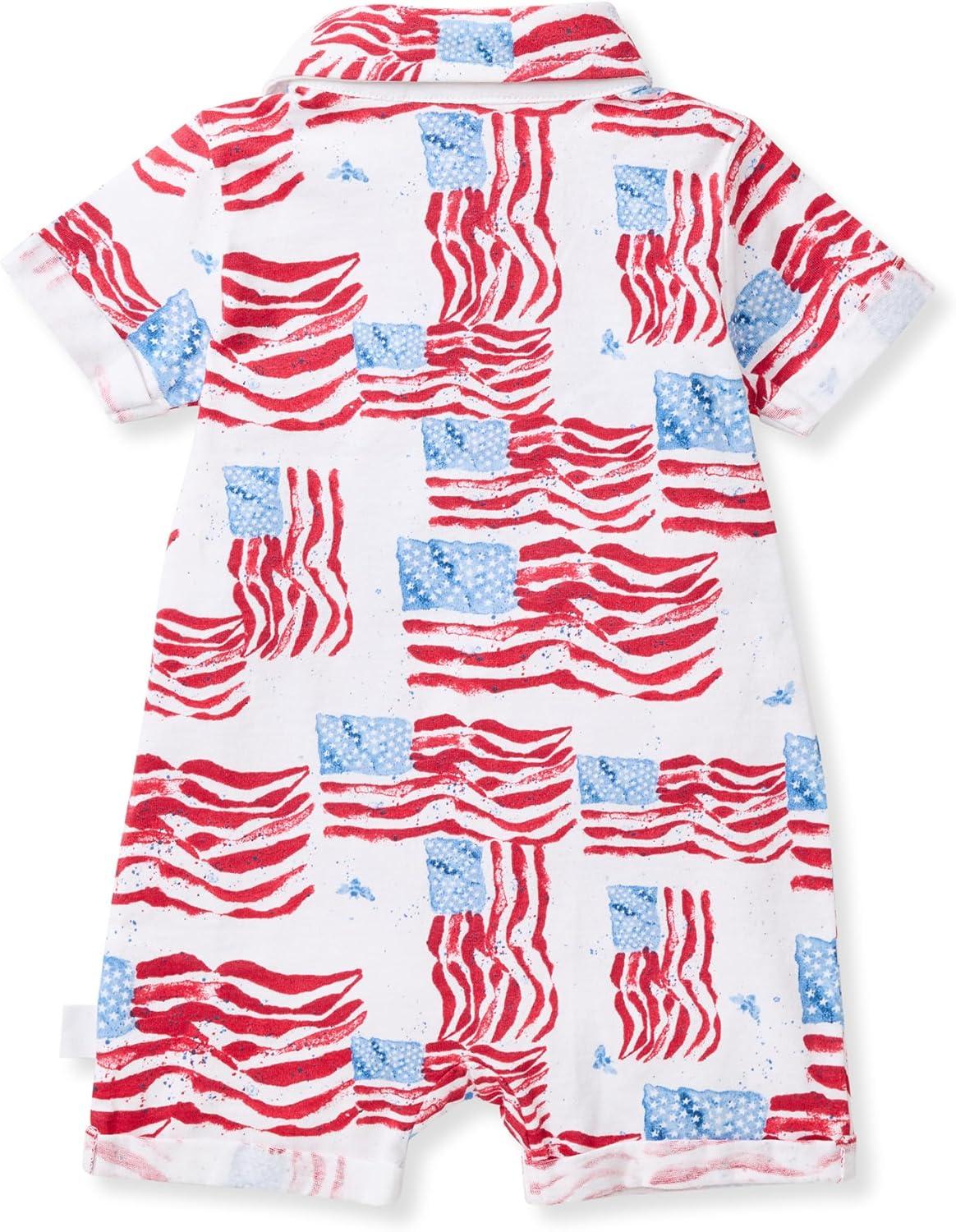imageBurts Bees Baby Baby Boys Polo Rompers 100 Organic Cotton Onepiece Coverall and Layette SetMagestic Flags