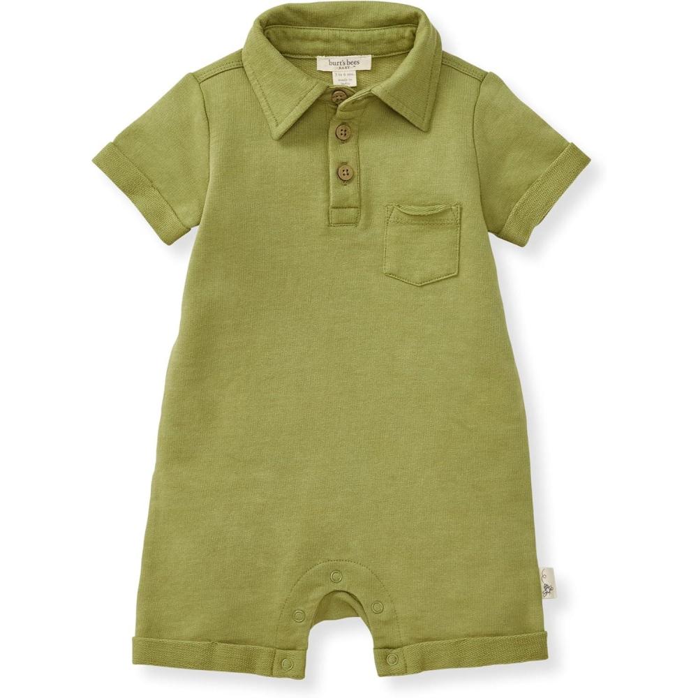 imageBurts Bees Baby Baby Boys Polo Rompers 100 Organic Cotton Onepiece Coverall and Layette SetIguana Polo