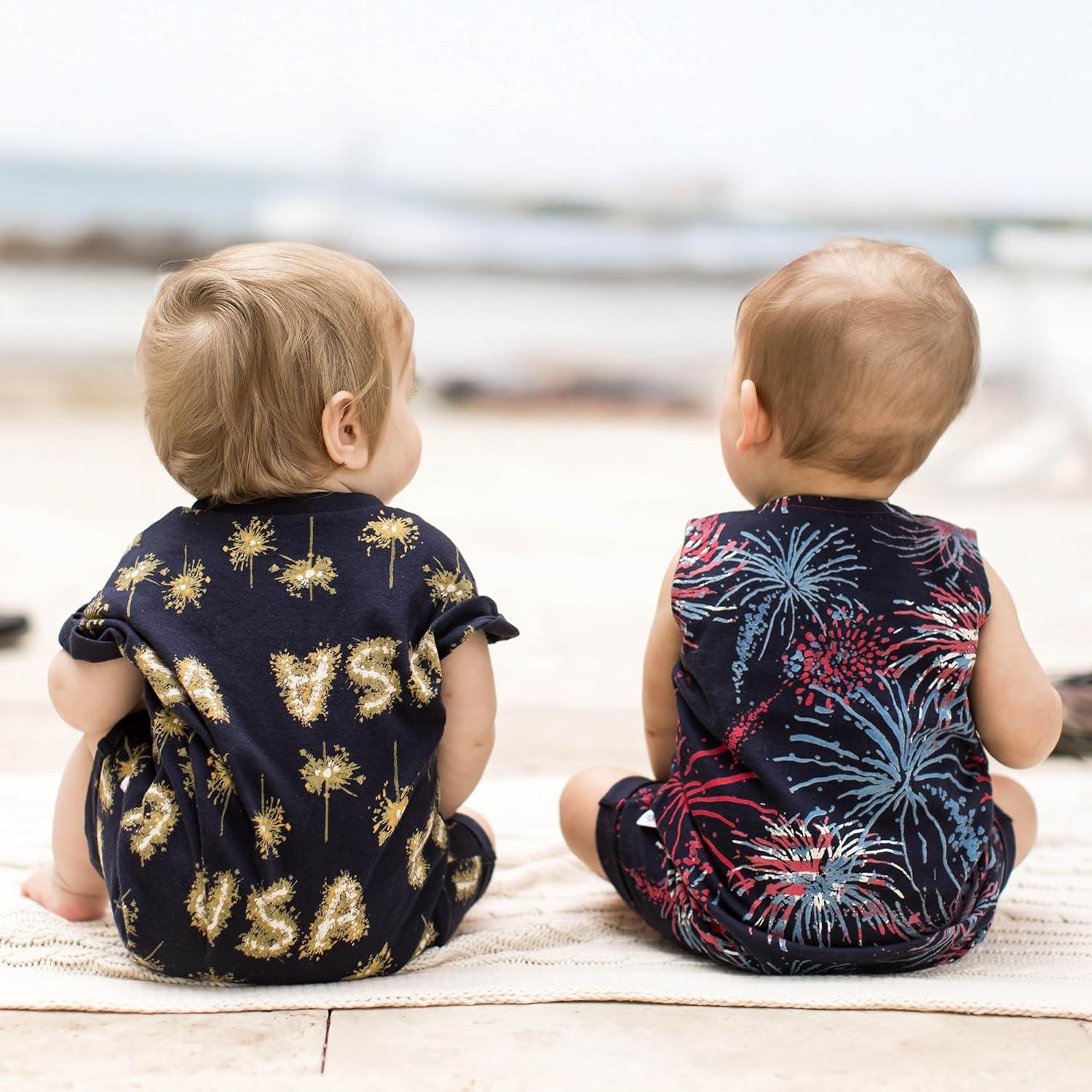 imageBurts Bees Baby babyboys Burts Bees Baby Baby Boys Short Sleeve Rompers 100 Organic Cotton Onepiece Coverall and Layette Set