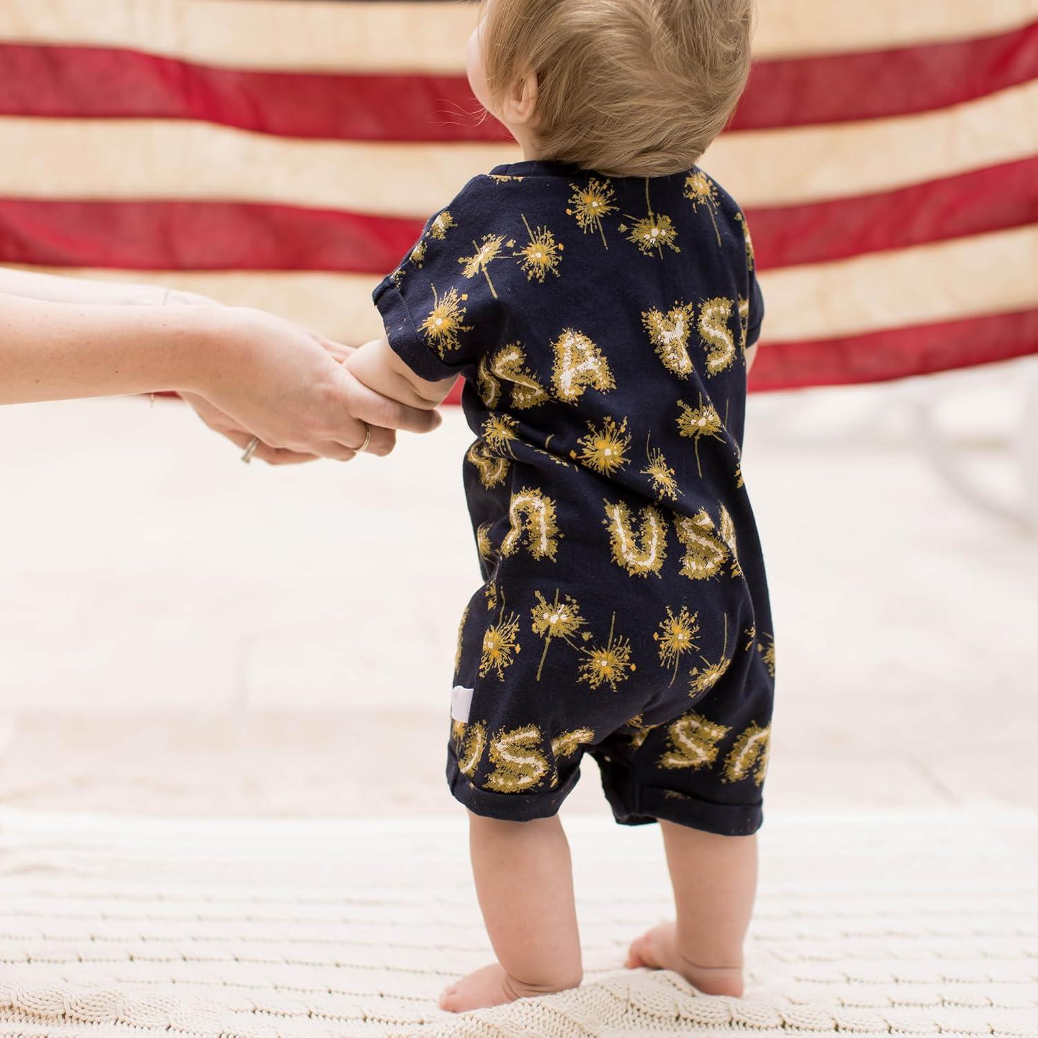 imageBurts Bees Baby babyboys Burts Bees Baby Baby Boys Short Sleeve Rompers 100 Organic Cotton Onepiece Coverall and Layette Set
