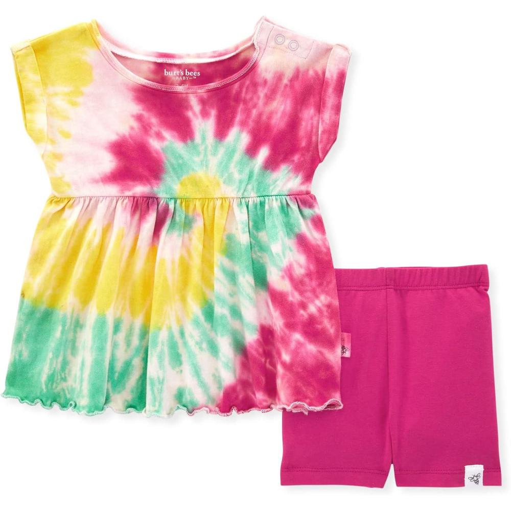 imageBurts Bees Baby Baby Girls Sleeveless Top and Short Set 100 Organic CottonSummer Swirl
