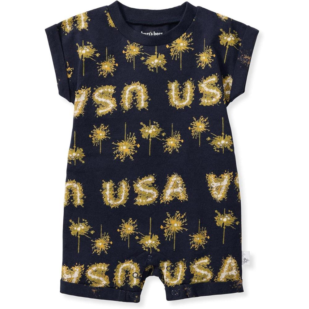 imageBurts Bees Baby babyboys Burts Bees Baby Baby Boys Short Sleeve Rompers 100 Organic Cotton Onepiece Coverall and Layette Set