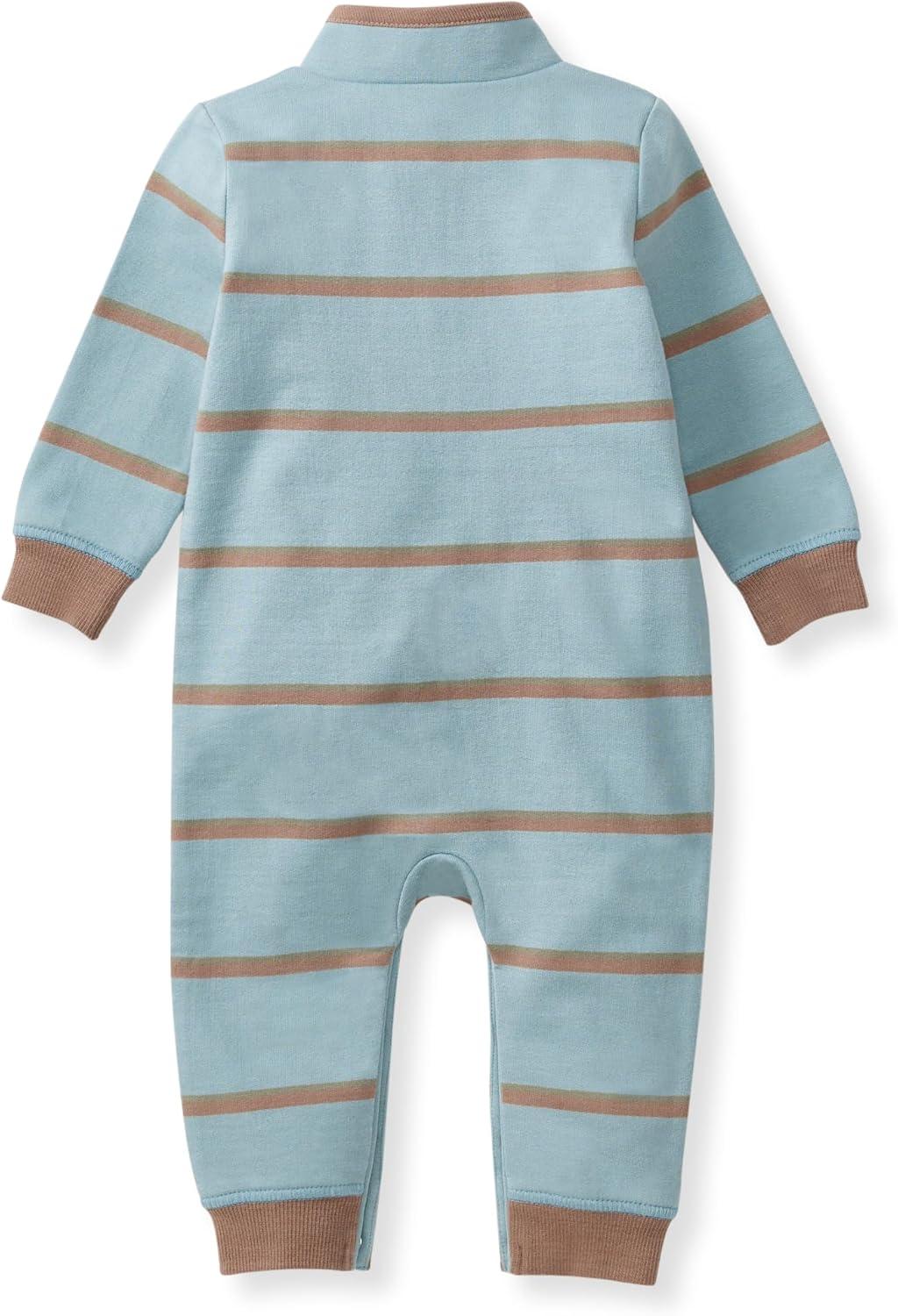 imageBurts Bees Baby babyboys 100 Organic Cotton Onepiece Long Sleeve High Neck Jumpsuit CoverallsBlue Holland Stripe