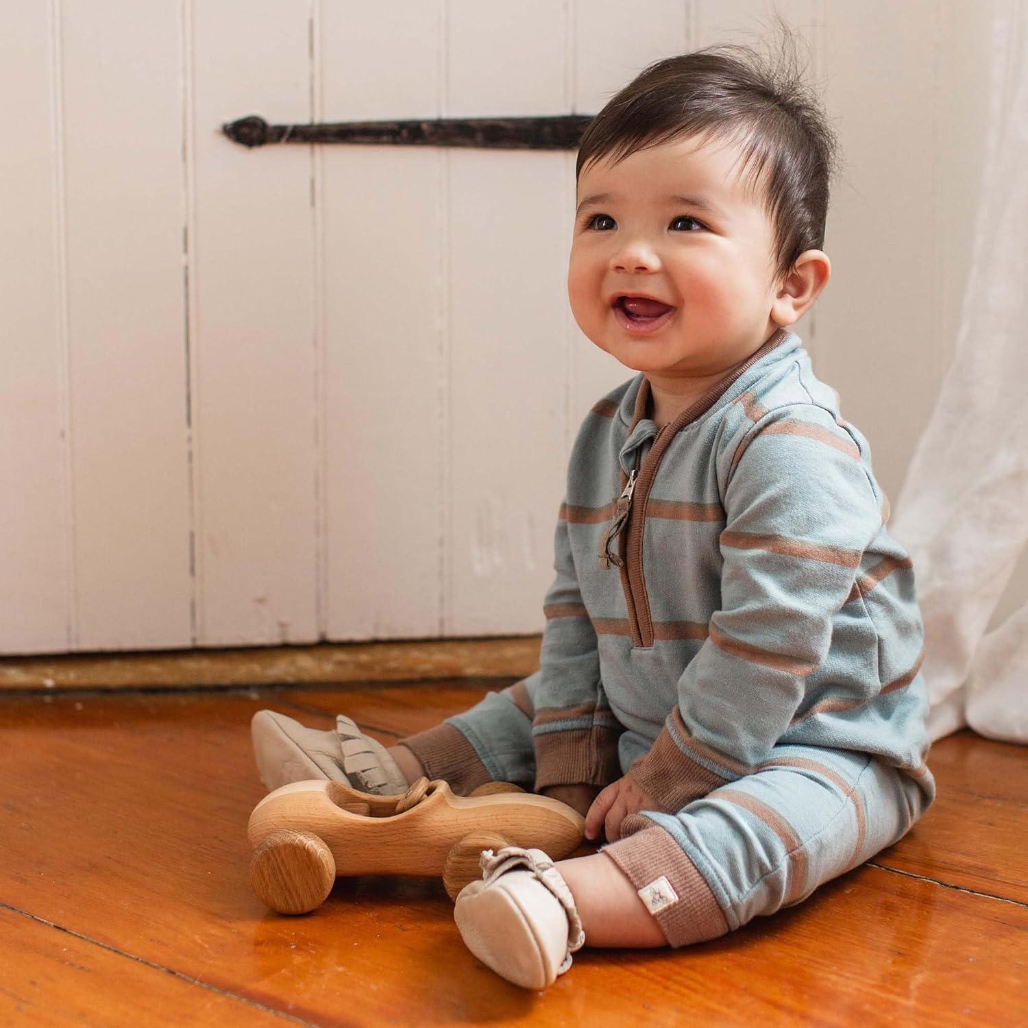 imageBurts Bees Baby babyboys 100 Organic Cotton Onepiece Long Sleeve High Neck Jumpsuit CoverallsBlue Holland Stripe