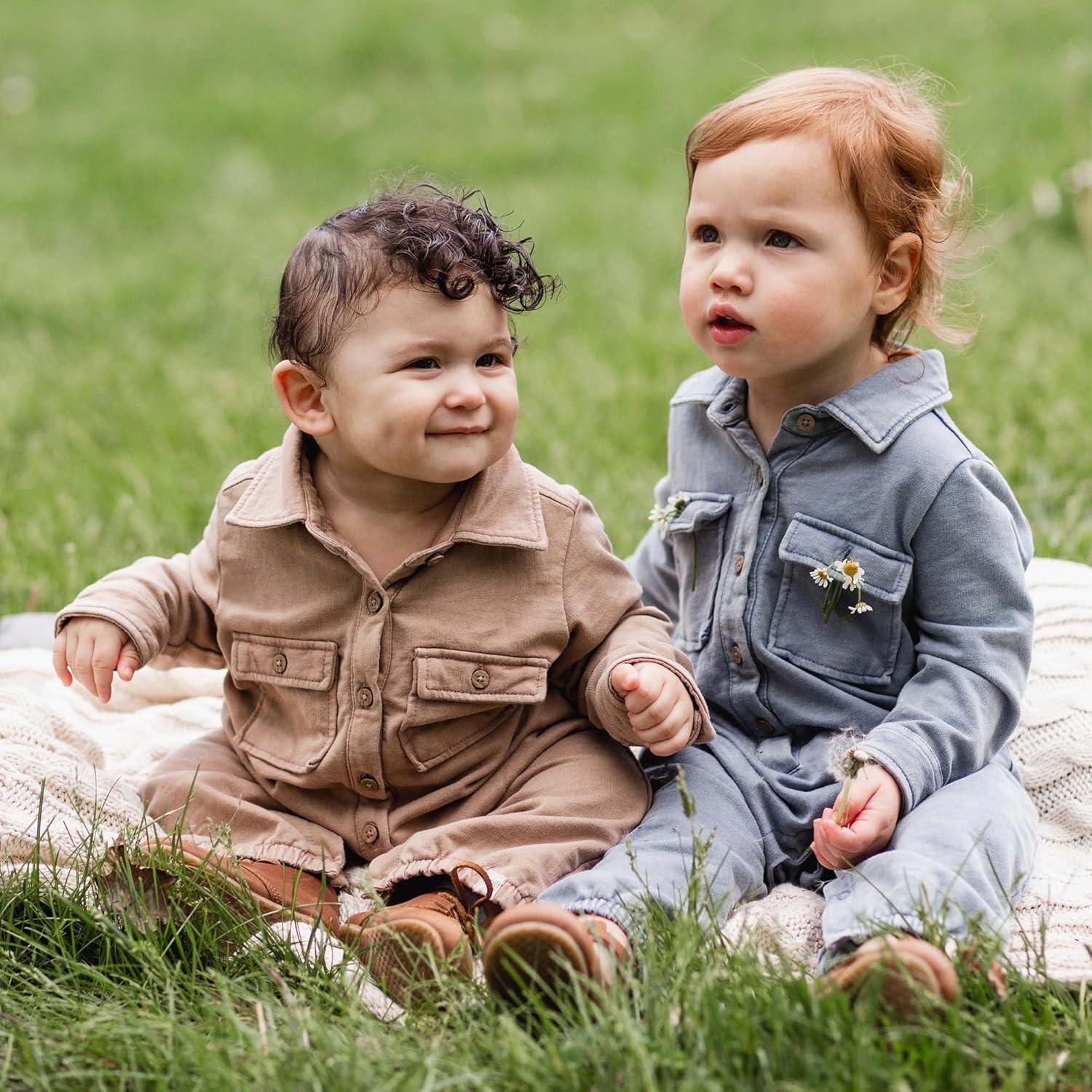 imageBurts Bees Baby babyboys Baby Boys 100 Organic Cotton Button Down JumpsuitFlint Acid Wash