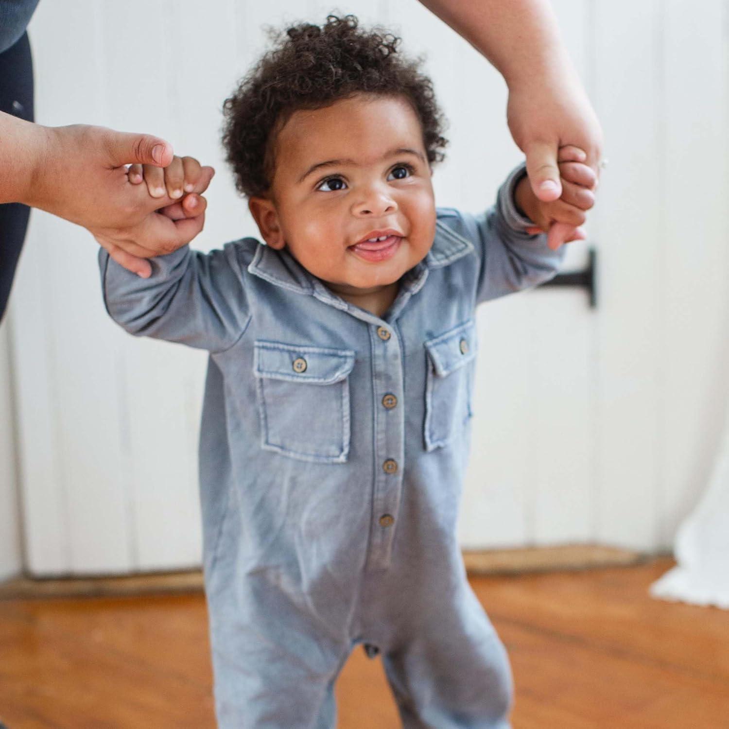 imageBurts Bees Baby babyboys Baby Boys 100 Organic Cotton Button Down JumpsuitFlint Acid Wash
