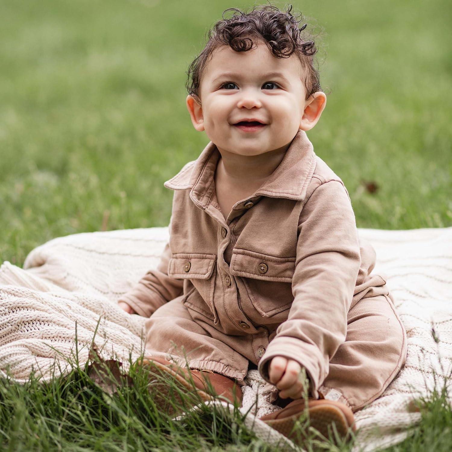 imageBurts Bees Baby babyboys Baby Boys 100 Organic Cotton Button Down JumpsuitGinger Acid Wash