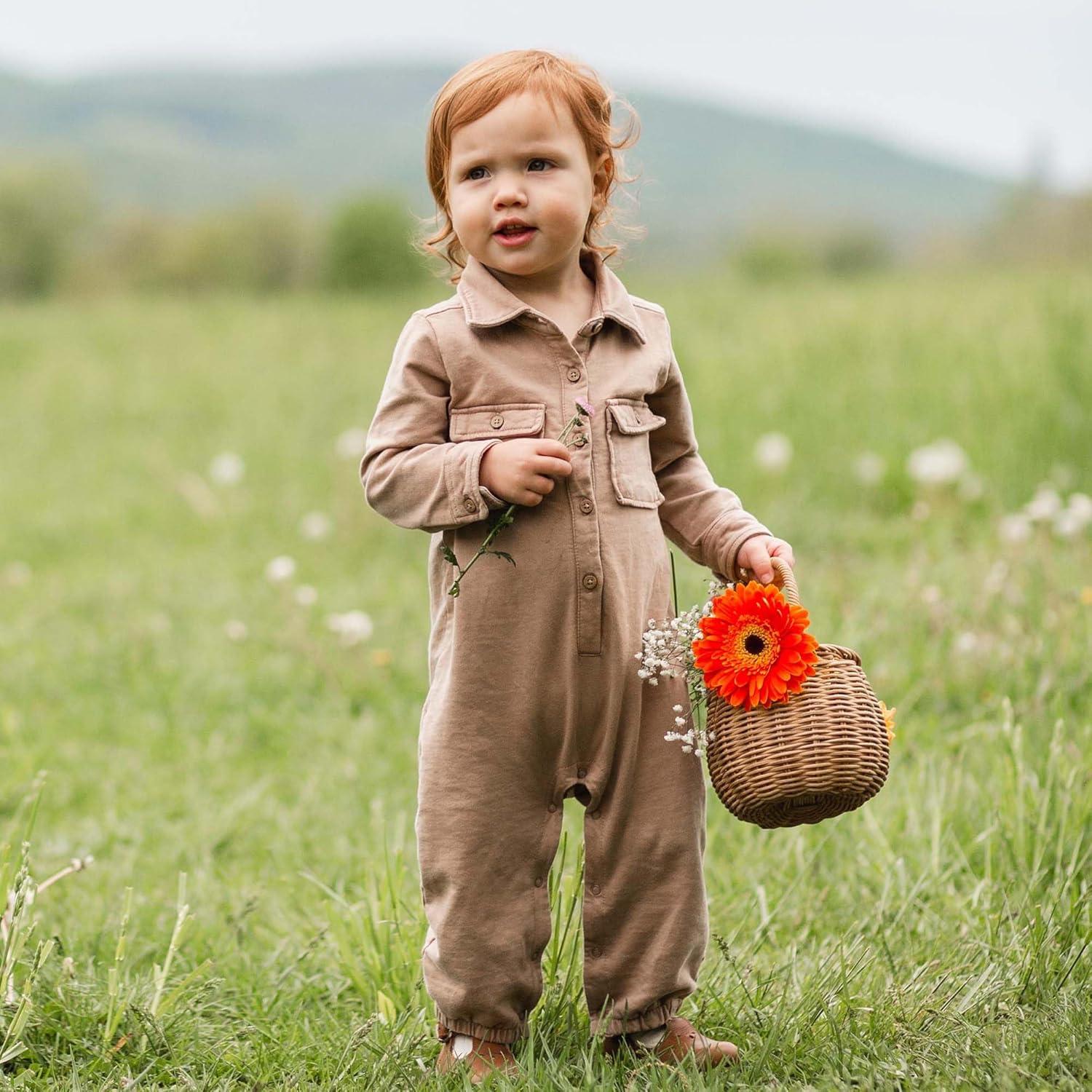imageBurts Bees Baby babyboys Baby Boys 100 Organic Cotton Button Down JumpsuitGinger Acid Wash