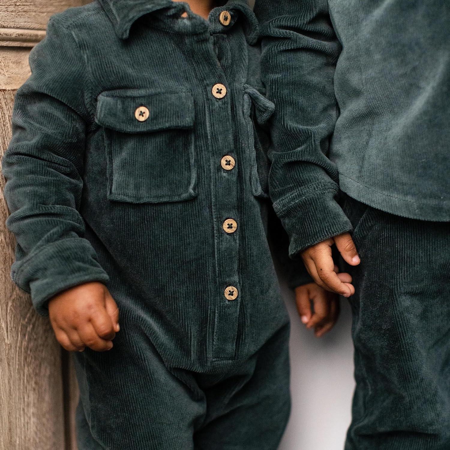 imageBurts Bees Baby babyboys Baby Boys 100 Organic Cotton Button Down JumpsuitGreen Corduroy
