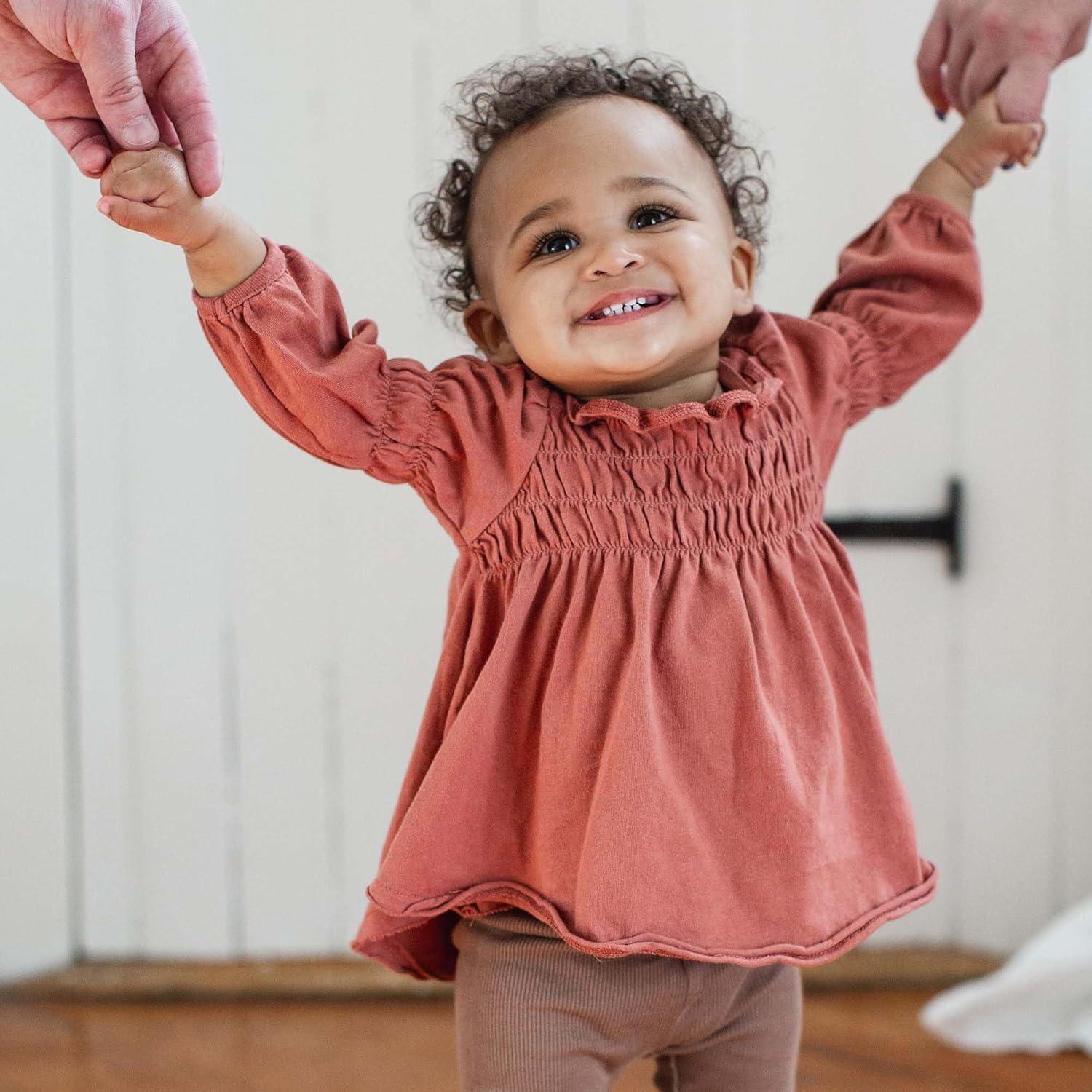 imageBurts Bees Baby babygirls Long Sleeve Top and Pant Set 100 Organic Cotton OutfitCedar Smocked