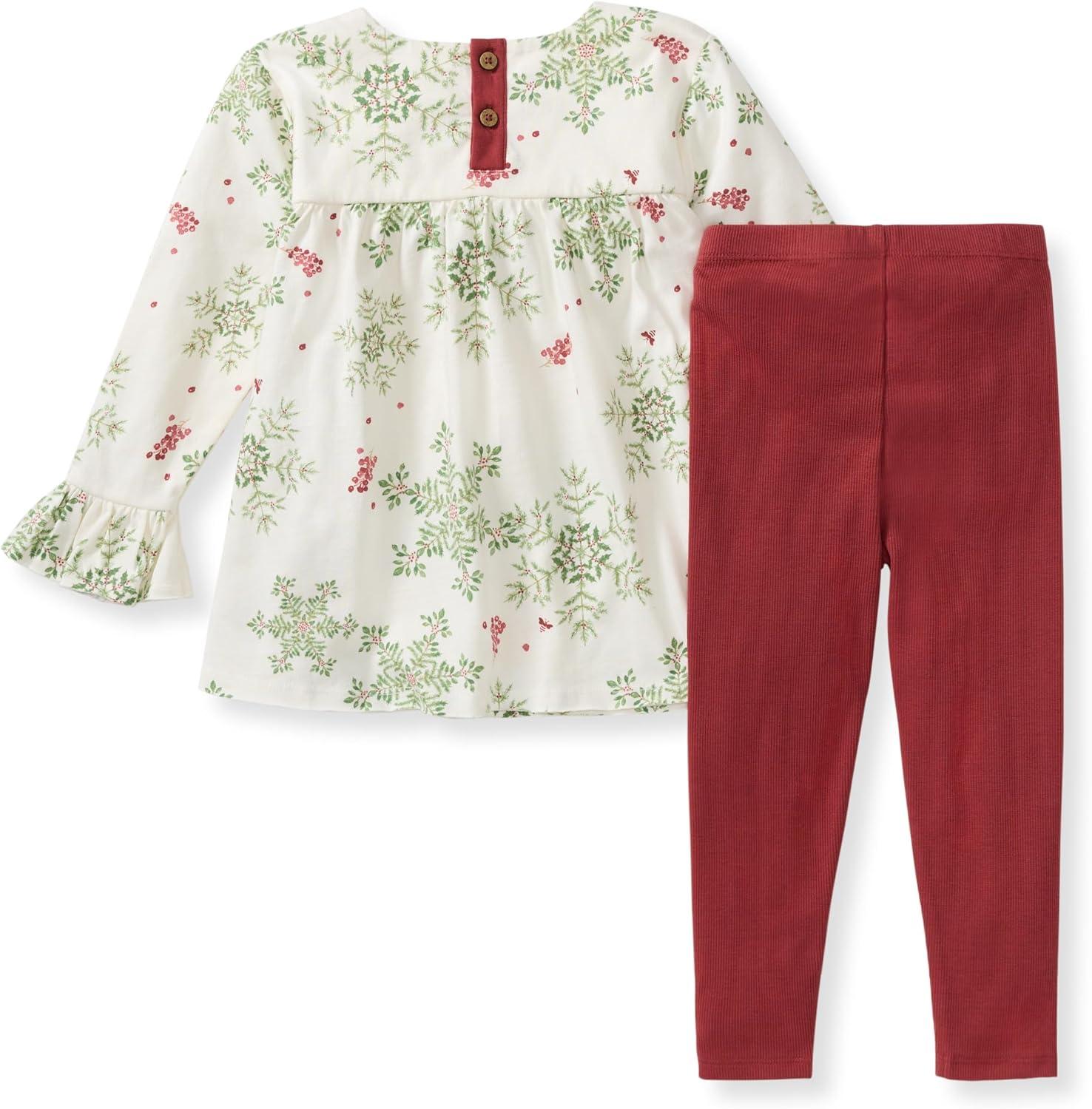 imageBurts Bees Baby babygirls Long Sleeve Top and Pant Set 100 Organic Cotton OutfitHoliday Snowflakes