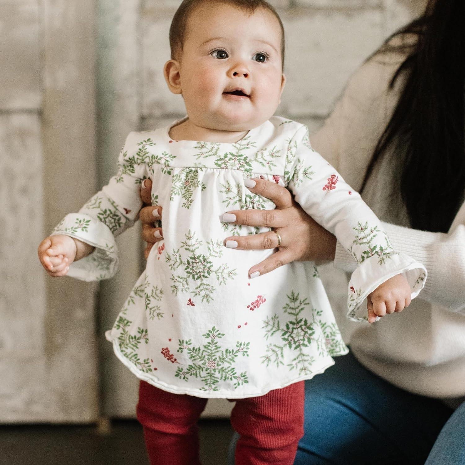 imageBurts Bees Baby babygirls Top and Pant Set Tunic and Leggings Bundle 100 Organic CottonHoliday Snowflakes
