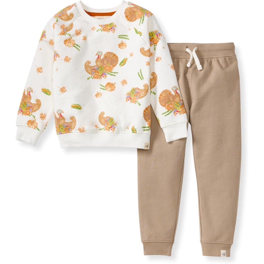imageBurts Bees Baby Baby Boys Shirt and Pant Set Long Sleeve Top ampamp Bottom Outfit Bundle 100 Organic CottonHappy Harvest