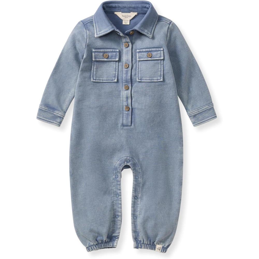 imageBurts Bees Baby babyboys Baby Boys 100 Organic Cotton Button Down JumpsuitFlint Acid Wash