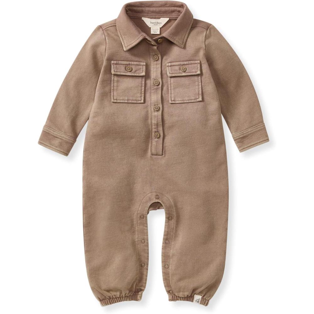 imageBurts Bees Baby babyboys Baby Boys 100 Organic Cotton Button Down JumpsuitGinger Acid Wash