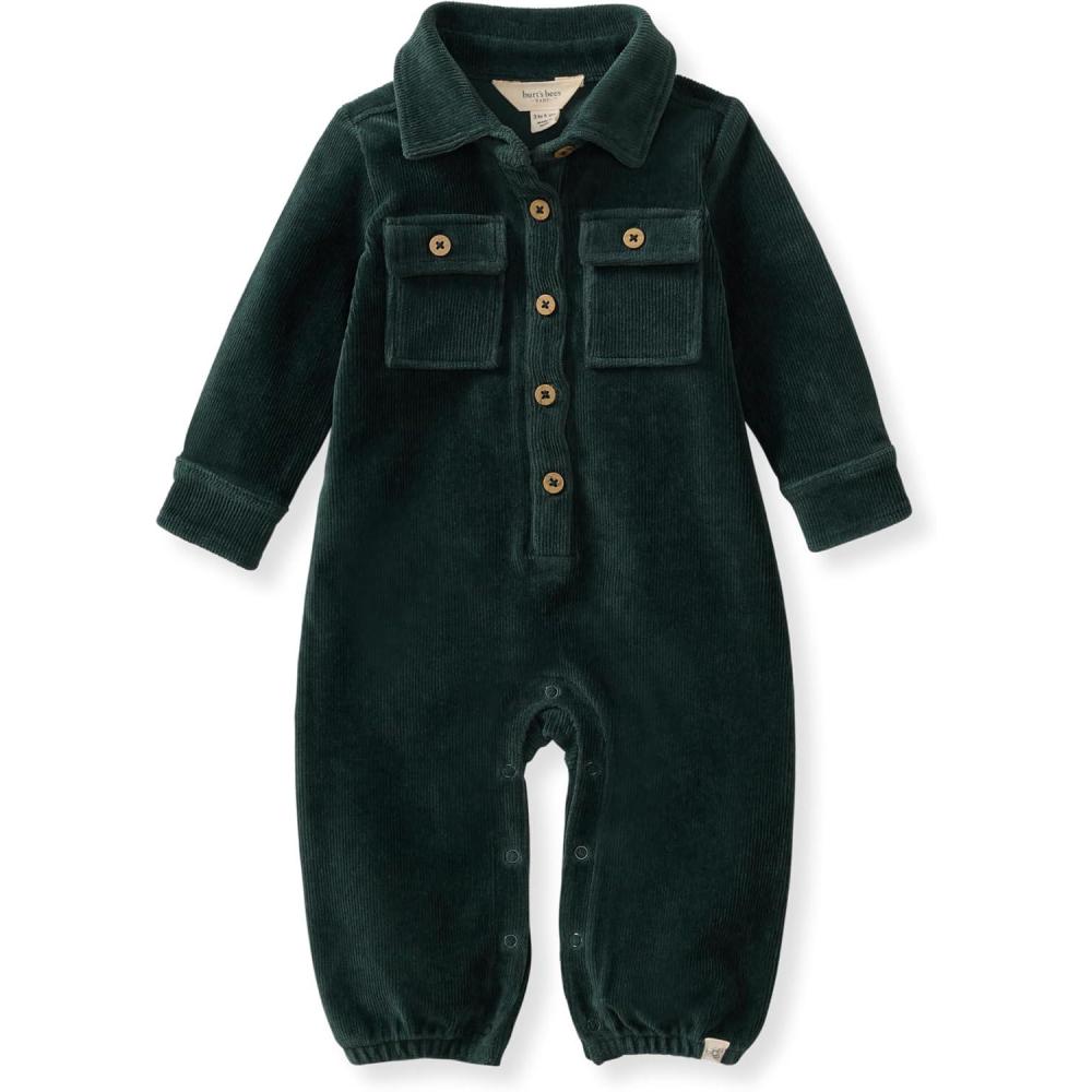 imageBurts Bees Baby babyboys Baby Boys 100 Organic Cotton Button Down JumpsuitGreen Corduroy