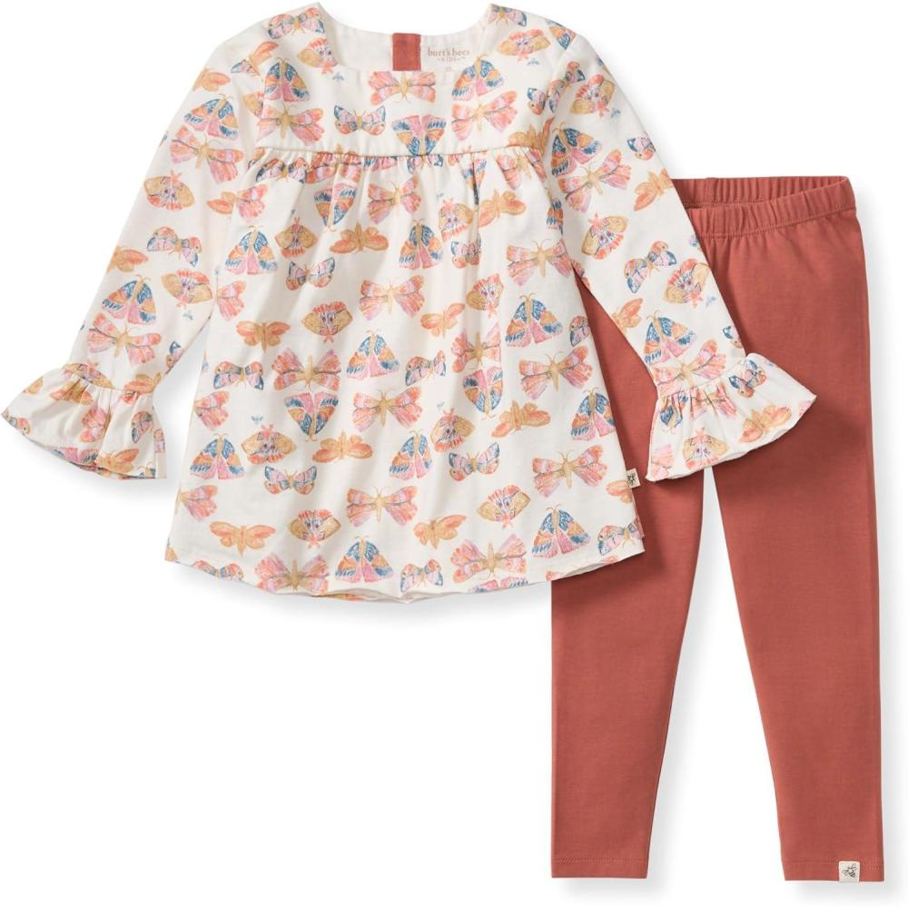 imageBurts Bees Baby babygirls Top and Pant Set Tunic and Leggings Bundle 100 Organic CottonBoho Butterflies