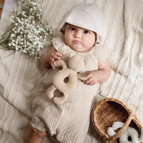 imageBurts Bees Baby babygirls Bubble Romper 100 Organic Cotton Onepiece Bubble Shortall and Layette Set Girl OutfitFossil Dotted Muslin