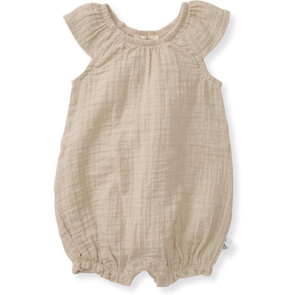 imageBurts Bees Baby babygirls Bubble Romper 100 Organic Cotton Onepiece Bubble Shortall and Layette Set Girl OutfitFossil Dotted Muslin