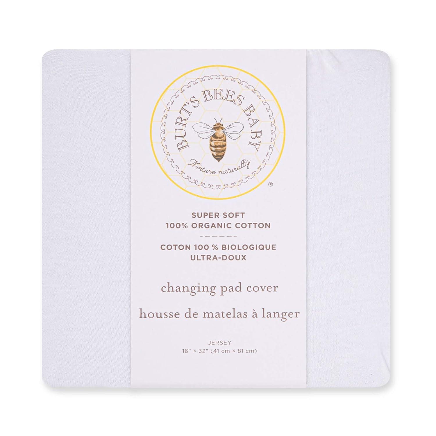 imageBurts Bees Baby  Changing Pad Cover 100 Organic Jersey Cotton Changing Pad Liner for Standard 16 x 32 Inch Changing MatsCloud White