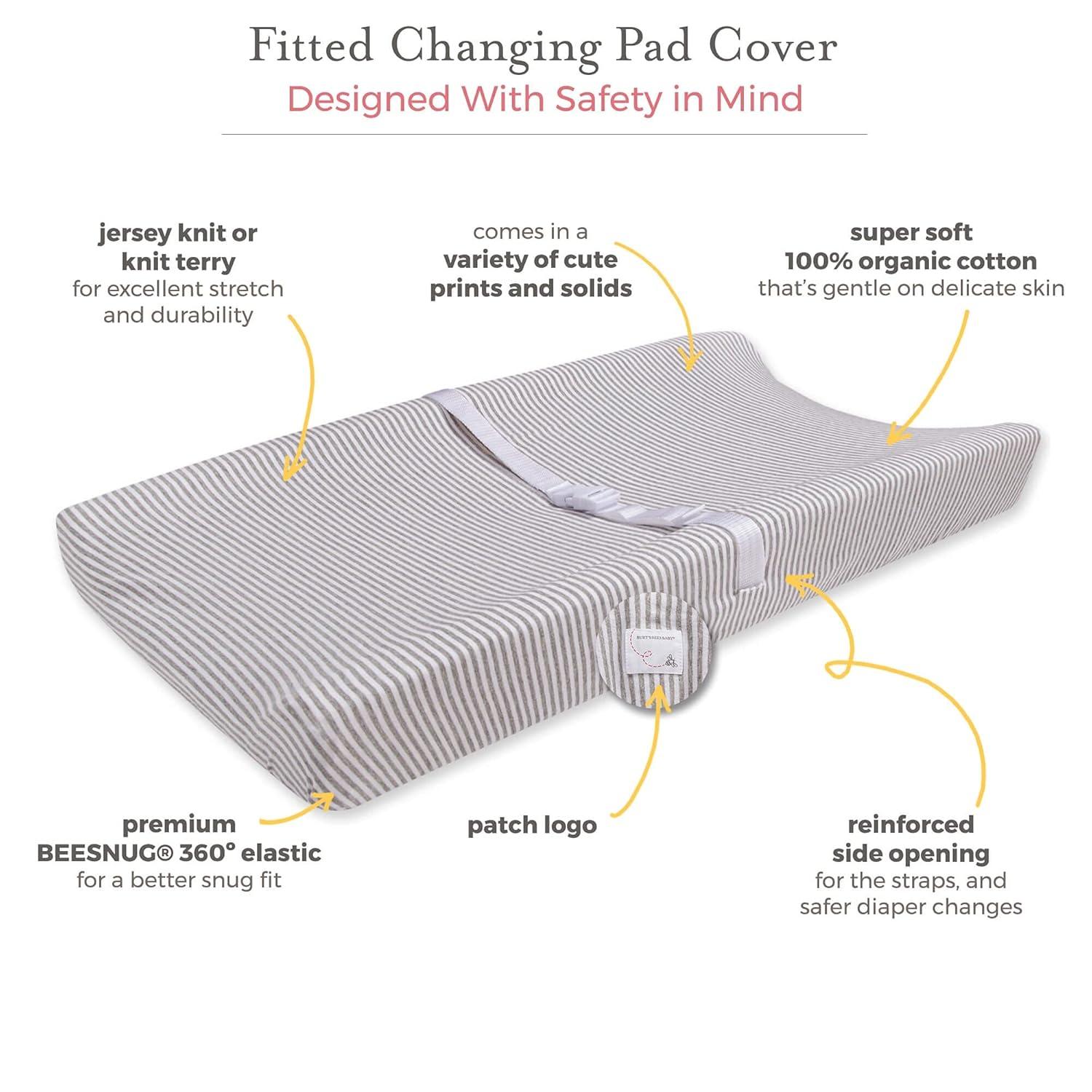 imageBurts Bees Baby  Changing Pad Cover 100 Organic Jersey Cotton Changing Pad Liner for Standard 16 x 32 Inch Changing MatsHeather Grey