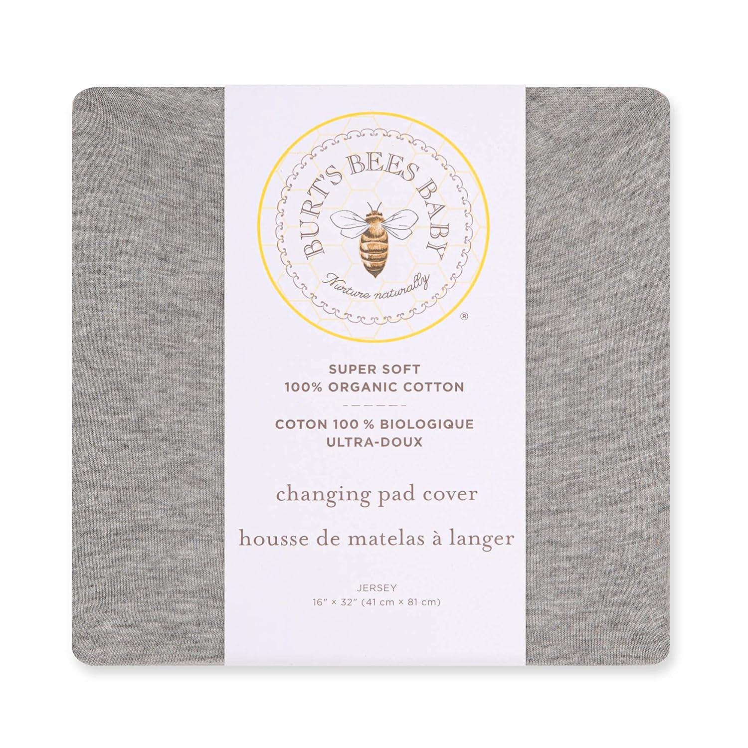 imageBurts Bees Baby  Changing Pad Cover 100 Organic Jersey Cotton Changing Pad Liner for Standard 16 x 32 Inch Changing MatsHeather Grey