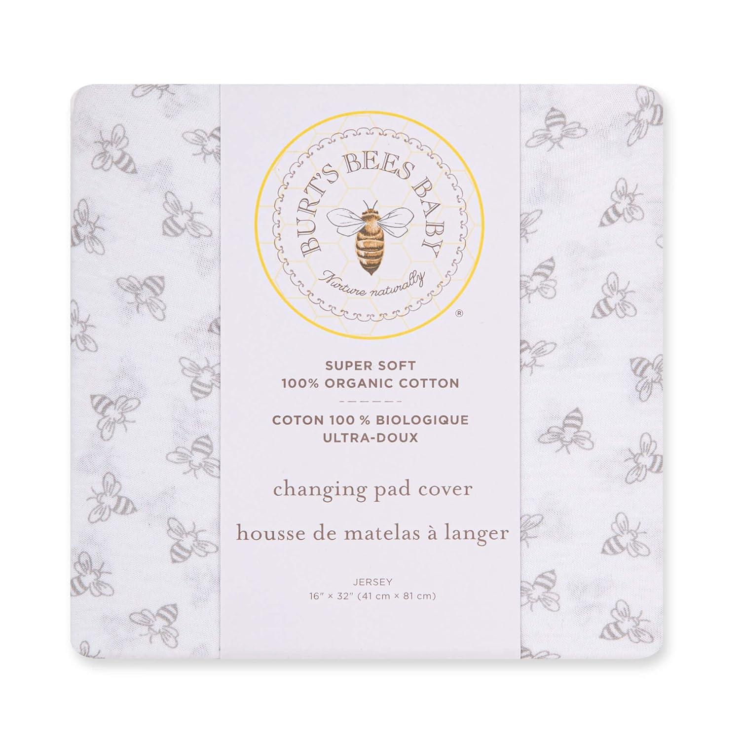 imageBurts Bees Baby  Changing Pad Cover 100 Organic Jersey Cotton Changing Pad Liner for Standard 16 x 32 Inch Changing MatsHeather Grey Honeybee
