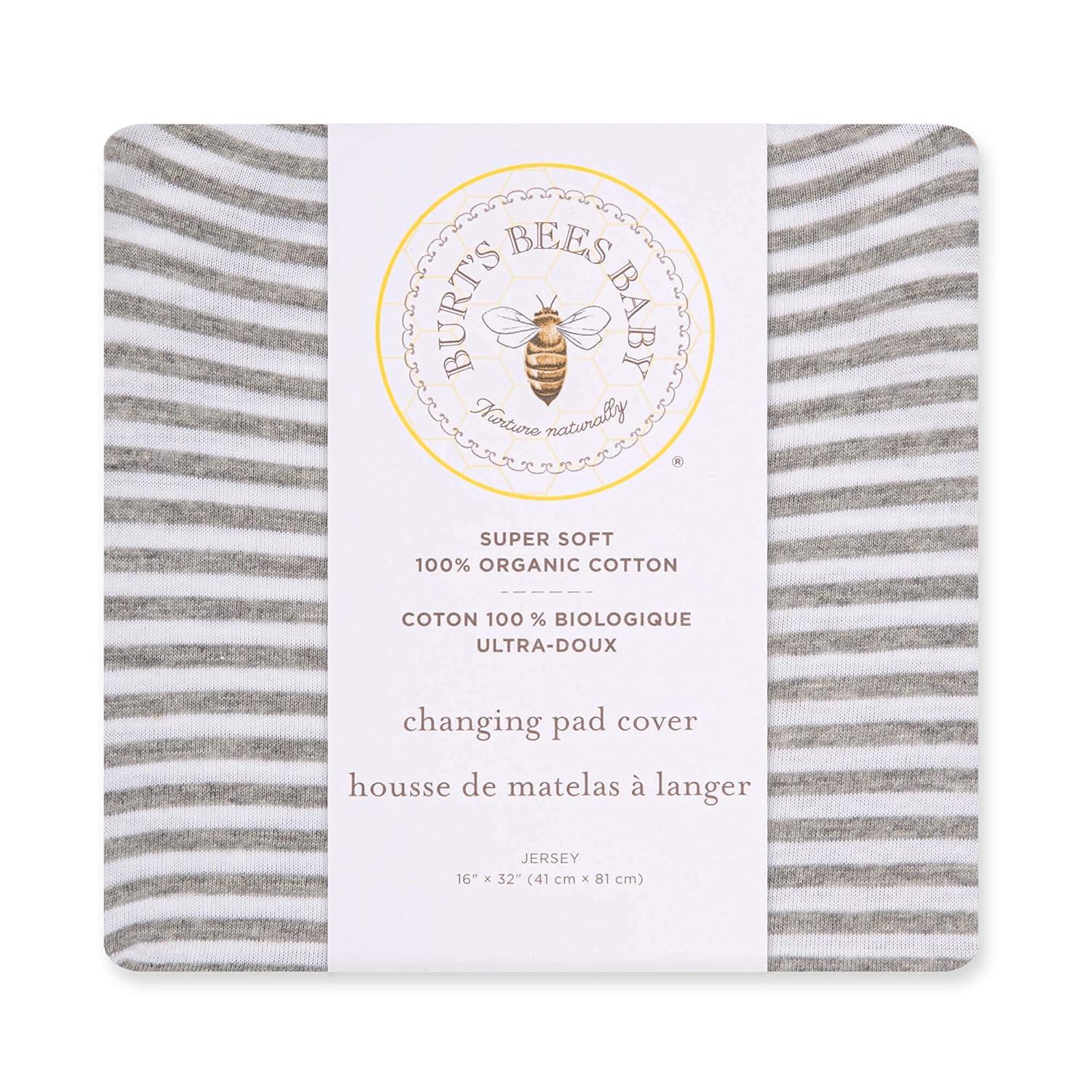 imageBurts Bees Baby  Changing Pad Cover 100 Organic Jersey Cotton Changing Pad Liner for Standard 16 x 32 Inch Changing MatsHeather Grey Stripe