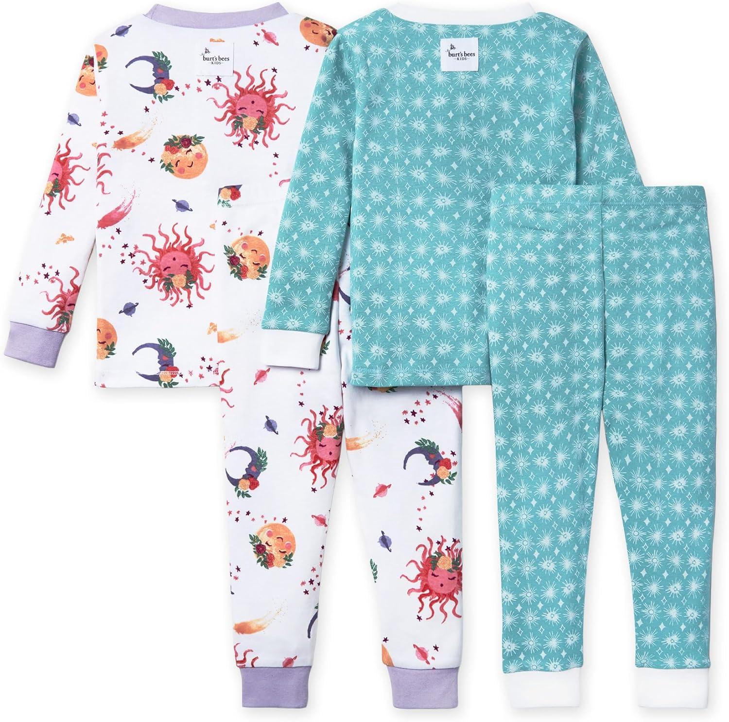 imageBurts Bees Baby Girls Pajamas 2Piece Long Sleeve Tee and Pants Organic Cotton PJ SetCelestial  Mosaic