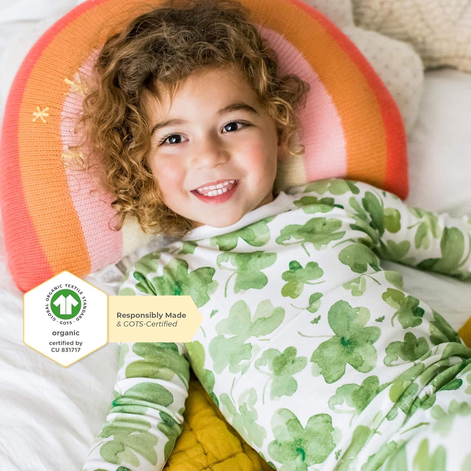 imageBurts Bees Baby Girls Pajamas 2Piece Long Sleeve Tee and Pants Organic Cotton PJ SetCutest Clover
