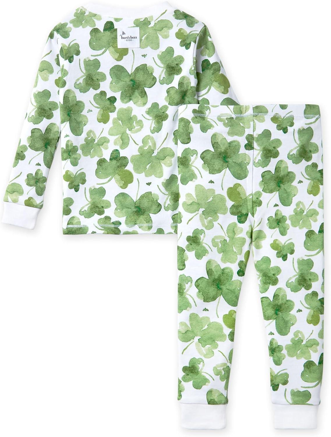 imageBurts Bees Baby Girls Pajamas 2Piece Long Sleeve Tee and Pants Organic Cotton PJ SetCutest Clover