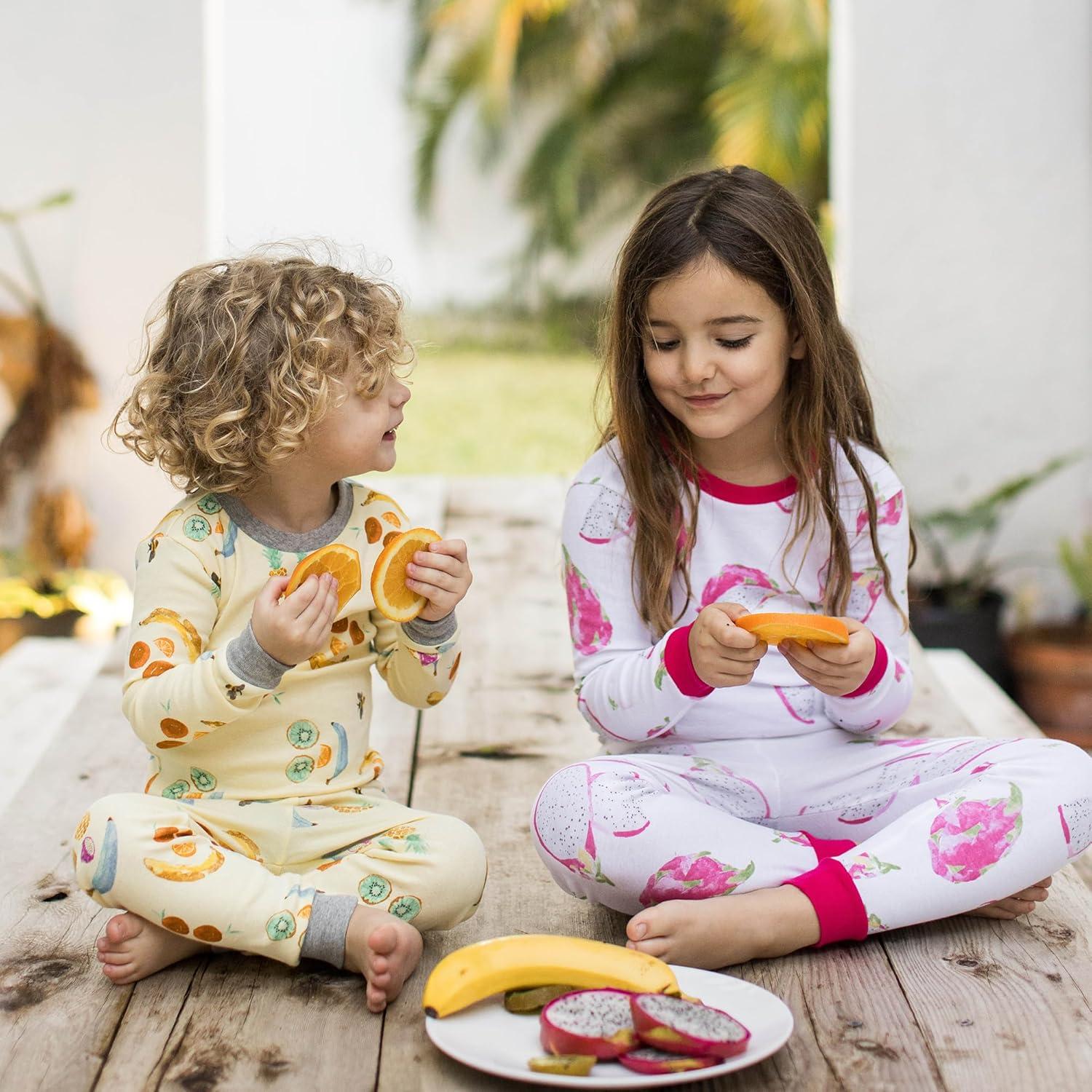 imageBurts Bees Baby Girls Pajamas 2Piece Long Sleeve Tee and Pants Organic Cotton PJ SetDragon Fruit