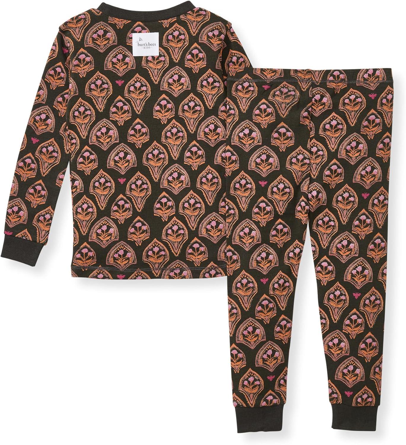 imageBurts Bees Baby Girls Pajamas 2Piece Long Sleeve Tee and Pants Organic Cotton PJ SetFloral Arches
