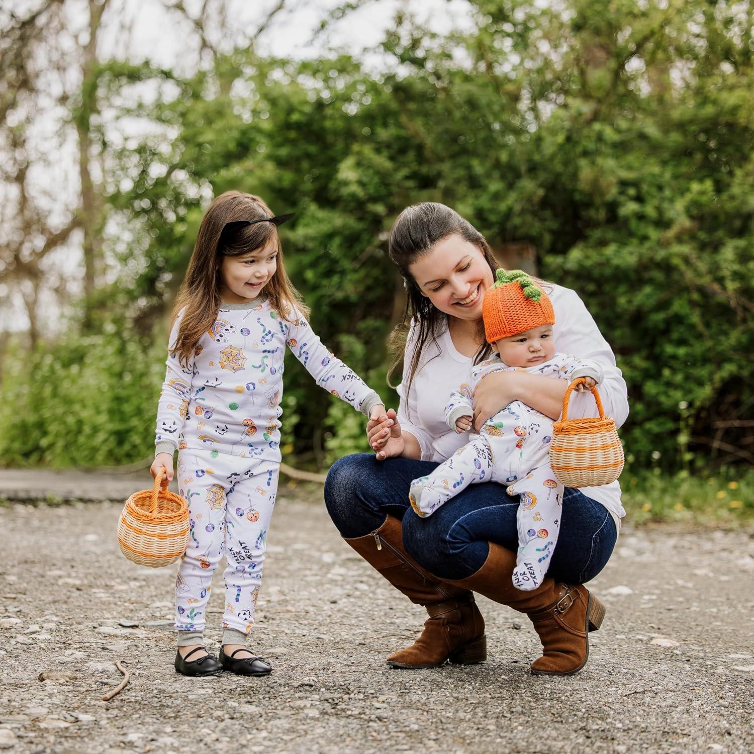 imageBurts Bees Baby Girls Pajamas 2Piece Long Sleeve Tee and Pants Organic Cotton PJ SetHalloween Treats