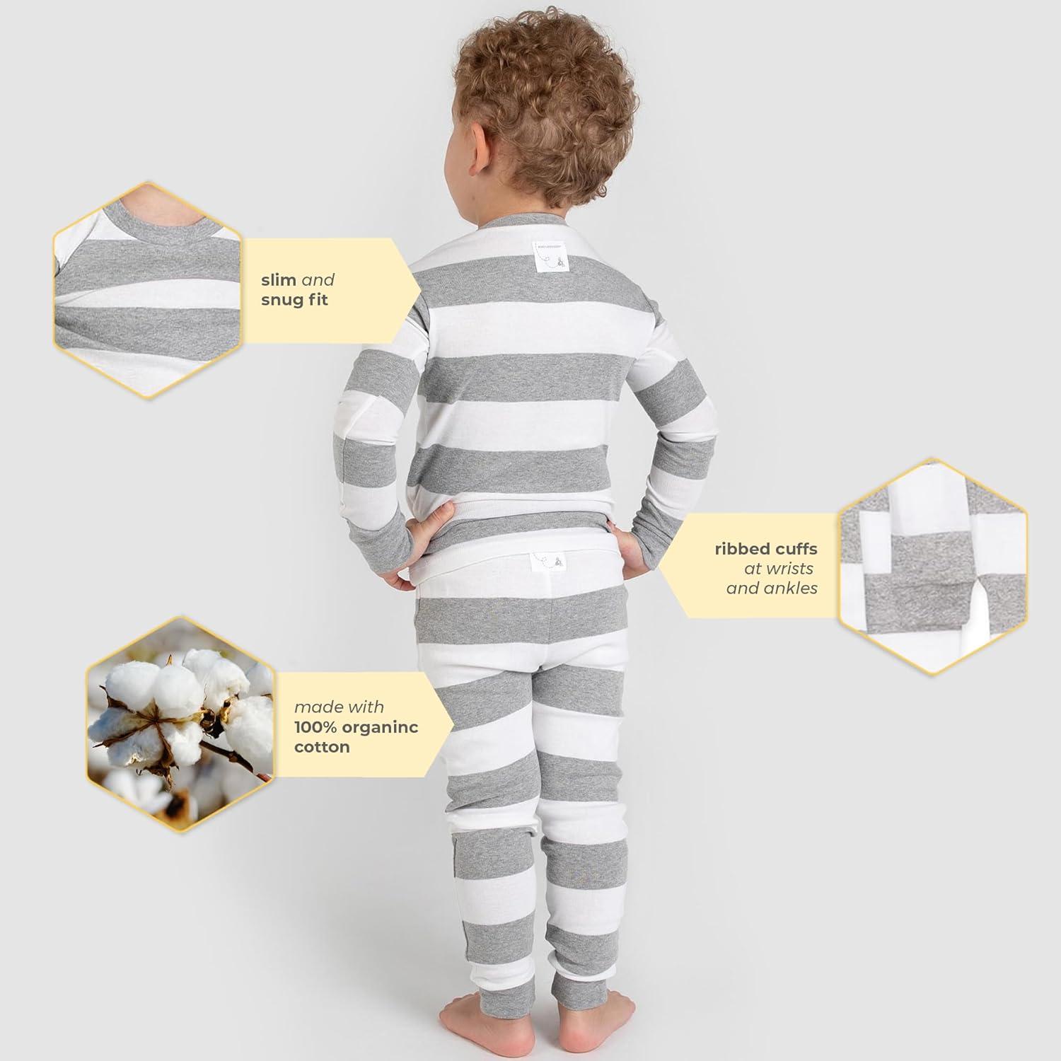 imageBurts Bees Baby Girls Pajamas 2Piece Long Sleeve Tee and Pants Organic Cotton PJ SetHeather Grey Rugby Stripe