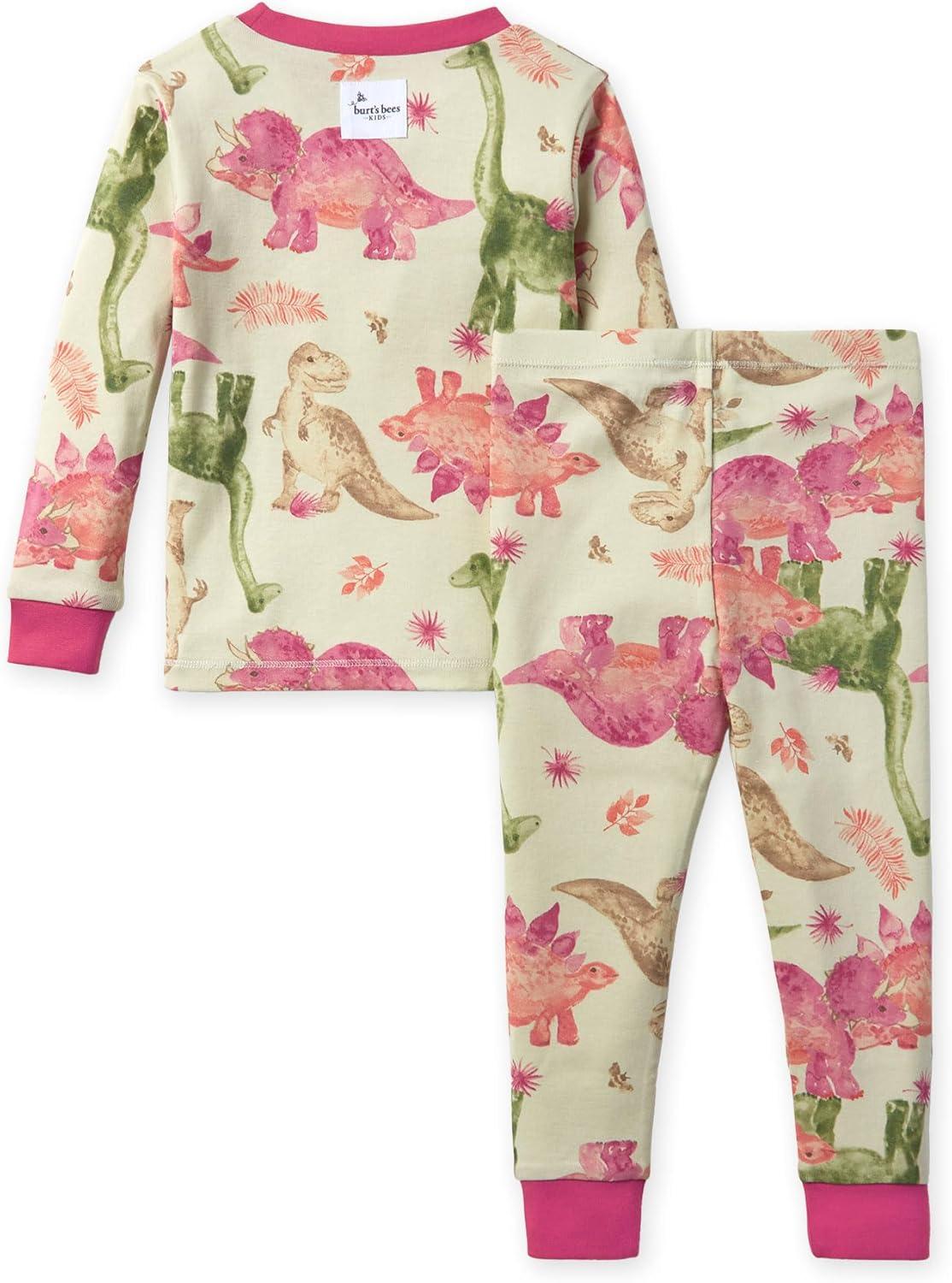 imageBurts Bees Baby Girls Pajamas 2Piece Long Sleeve Tee and Pants Organic Cotton PJ SetMega Dino Friends