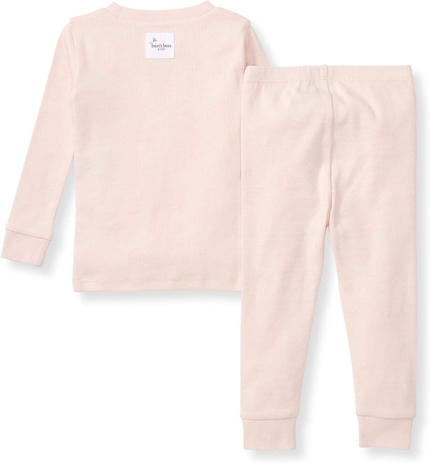 imageBurts Bees Baby Girls Pajamas 2Piece Long Sleeve Tee and Pants Organic Cotton PJ SetPink Solid Rib
