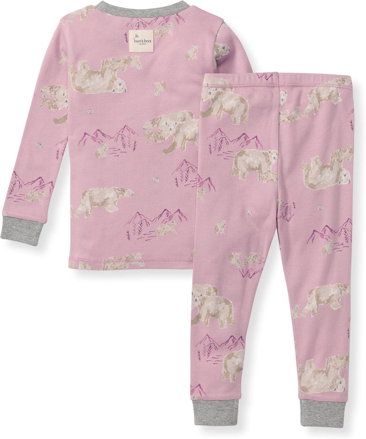 imageBurts Bees Baby Girls Pajamas 2Piece Long Sleeve Tee and Pants Organic Cotton PJ SetPolar Mountain Pink