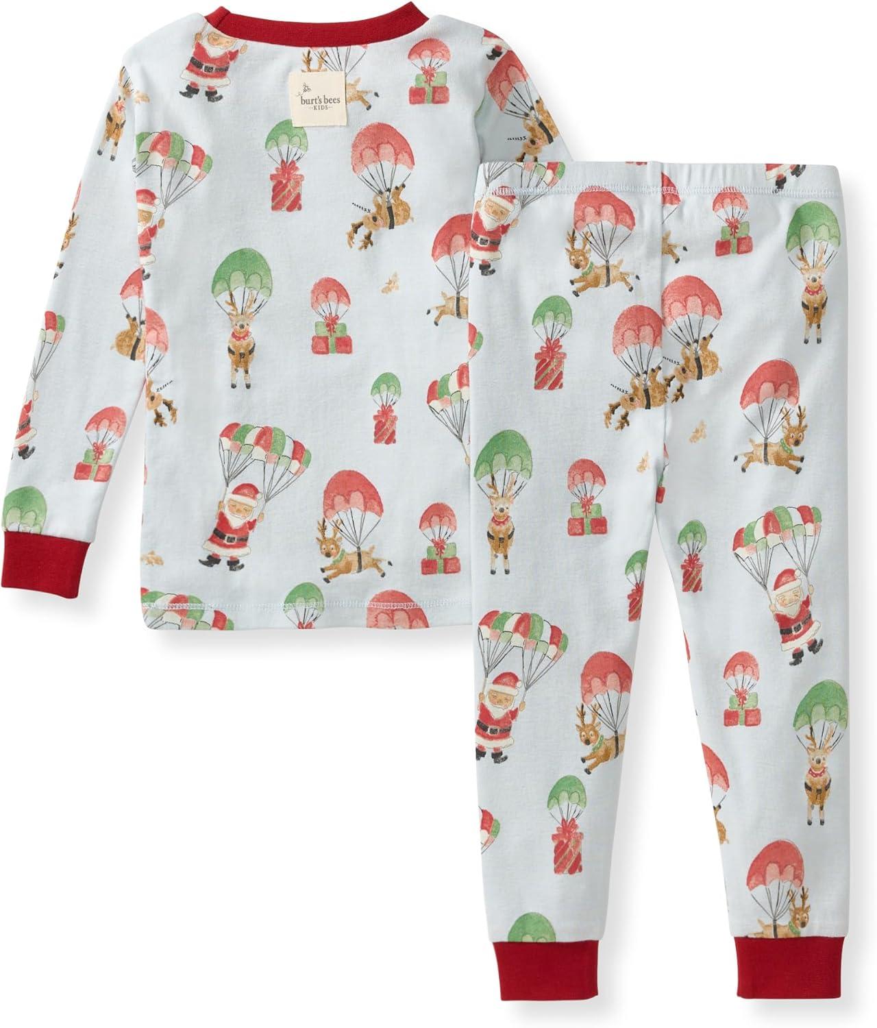 imageBurts Bees Baby Girls Pajamas 2Piece Long Sleeve Tee and Pants Organic Cotton PJ SetSanta in the Sky