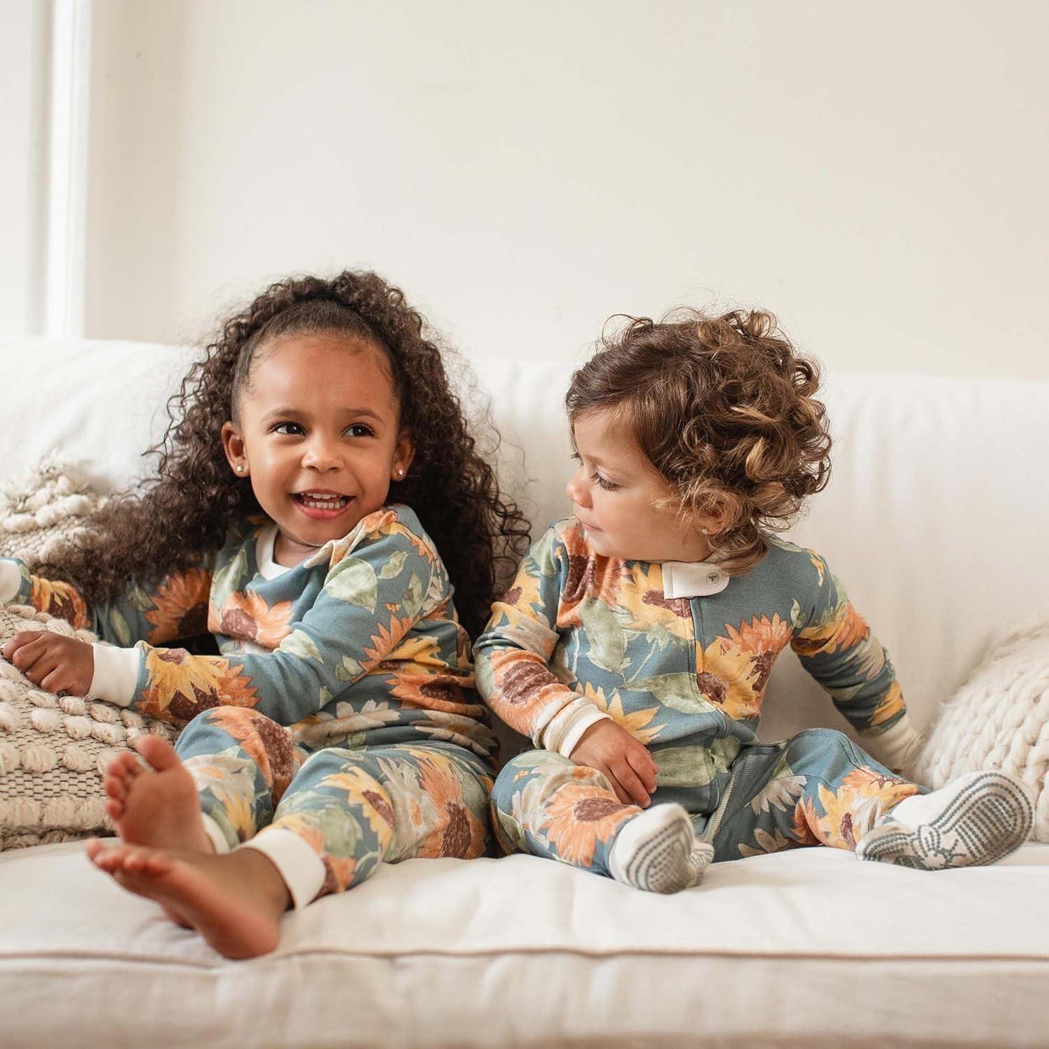 imageBurts Bees Baby Girls Pajamas 2Piece Long Sleeve Tee and Pants Organic Cotton PJ SetSunflowers