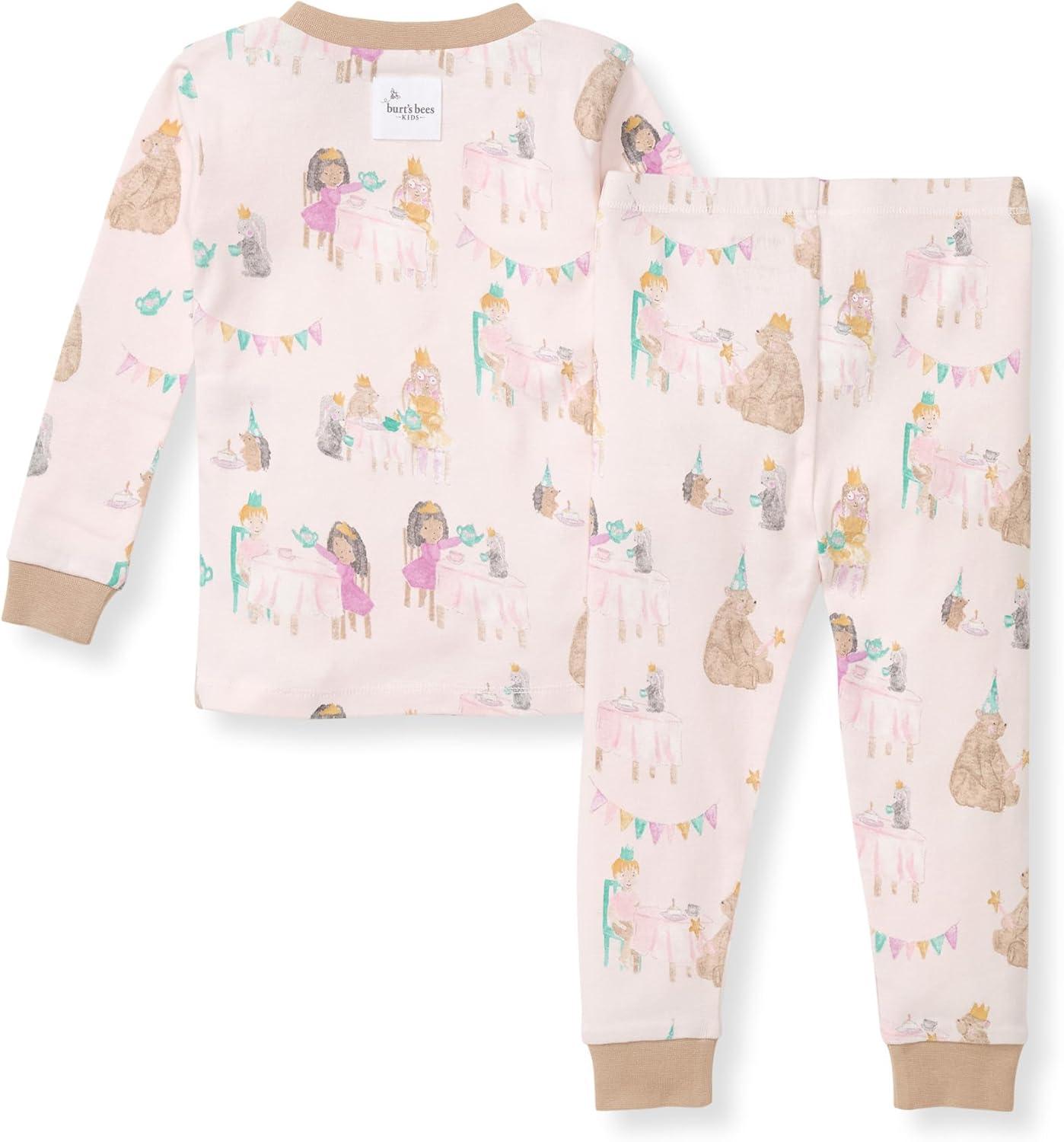 imageBurts Bees Baby Girls Pajamas 2Piece Long Sleeve Tee and Pants Organic Cotton PJ SetTea Time