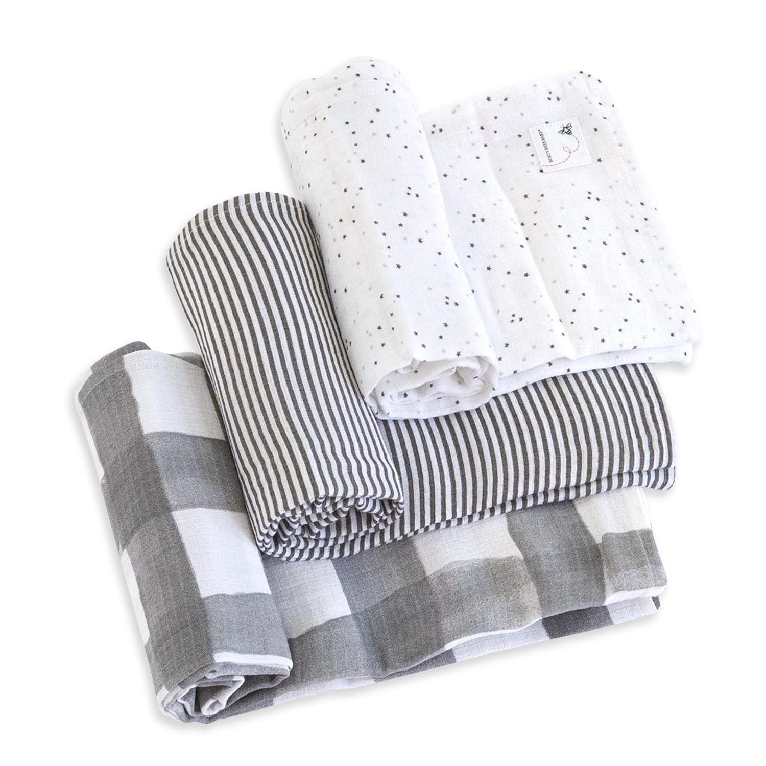 imageBurts Bees Baby Unisex Baby Gift Set  Beekeeper Wearable Blanket 3Pack Muslin Swaddle Blankets ampamp Plush Bee Organic Cotton Essentials BundleStarry Eyes  Stripes