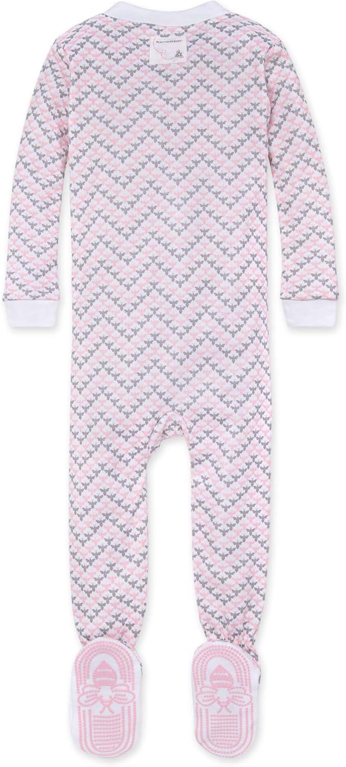 imageBurts Bees Baby babygirls Sleeper Pajamas Zip Front Nonslip Footed Sleeper Pjs 100 Organic CottonBlossom Chevron Bee
